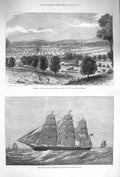 Original Old Antique Print 1875 Emigrant Ship Hesperides Show Yard Taunton 19th