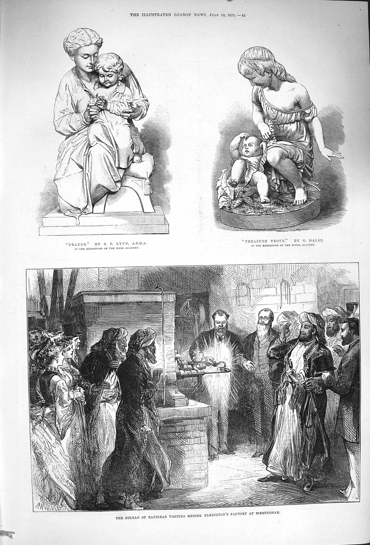 Original Old Antique Print 1875 Sultan Zanzibar Elkington Factory Birmingham