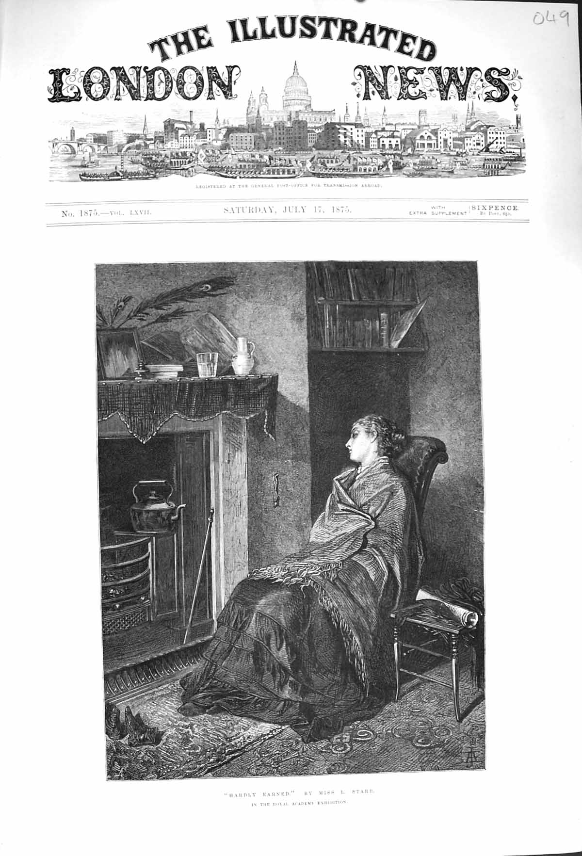 Old Antique Print 1875 Hardly Earned Lady Sleeping Chair Fine Art Starr 19th