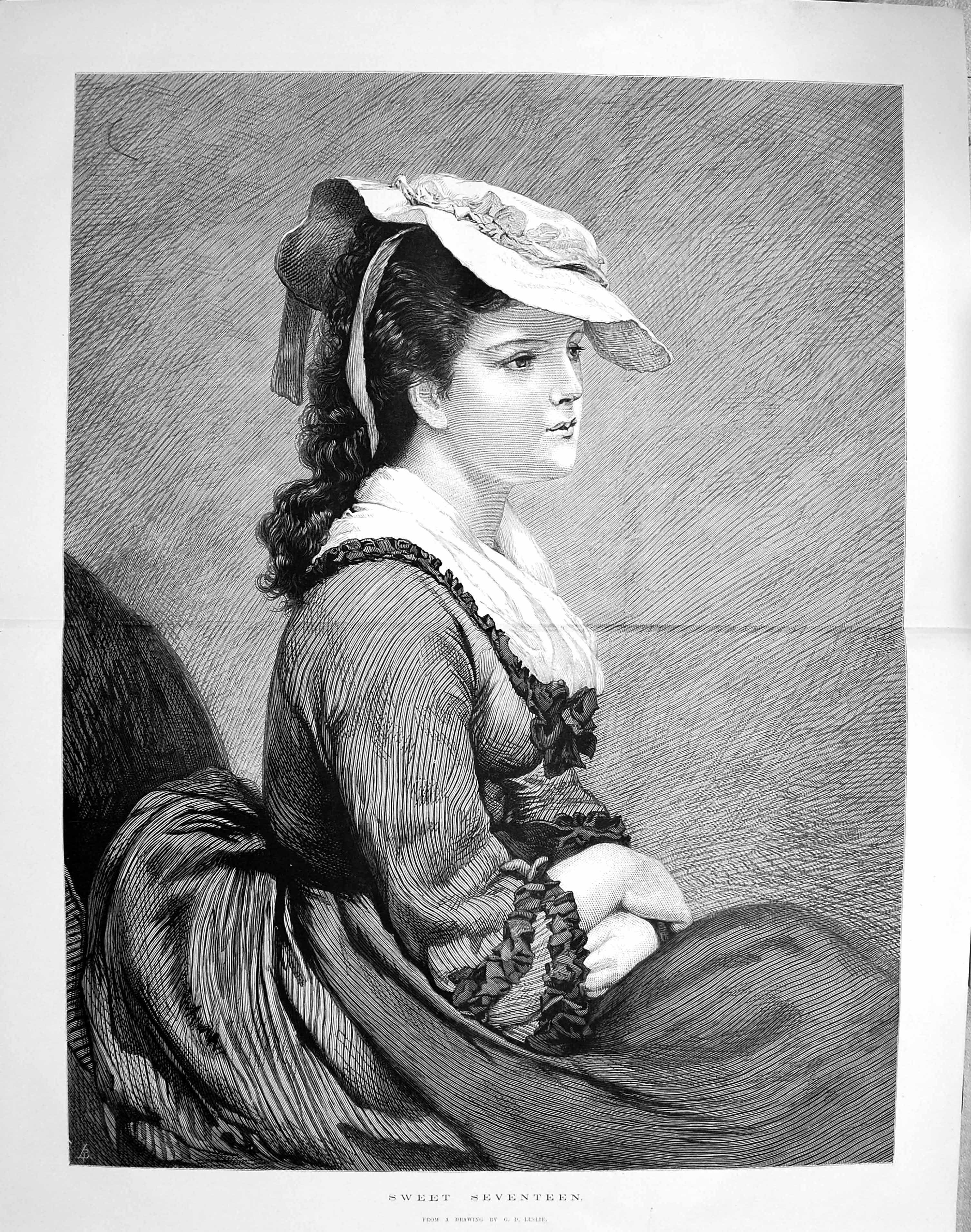 Original Old Antique Print 1875 Portrait Beautiful Young Girl Sweet Sixteen 0