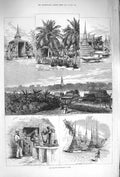 Original Old Antique Print 1875 Eclipse Expedition Siam Meniam River Tomb 19th