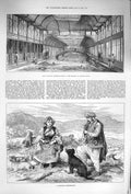 Original Old Antique Print 1875 Floating Swimming Thames Dalmatian Shepherdess