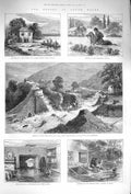 Original Old Antique Print 1875 Floods Wales Cwm Carn Reservoir Horse Victorian