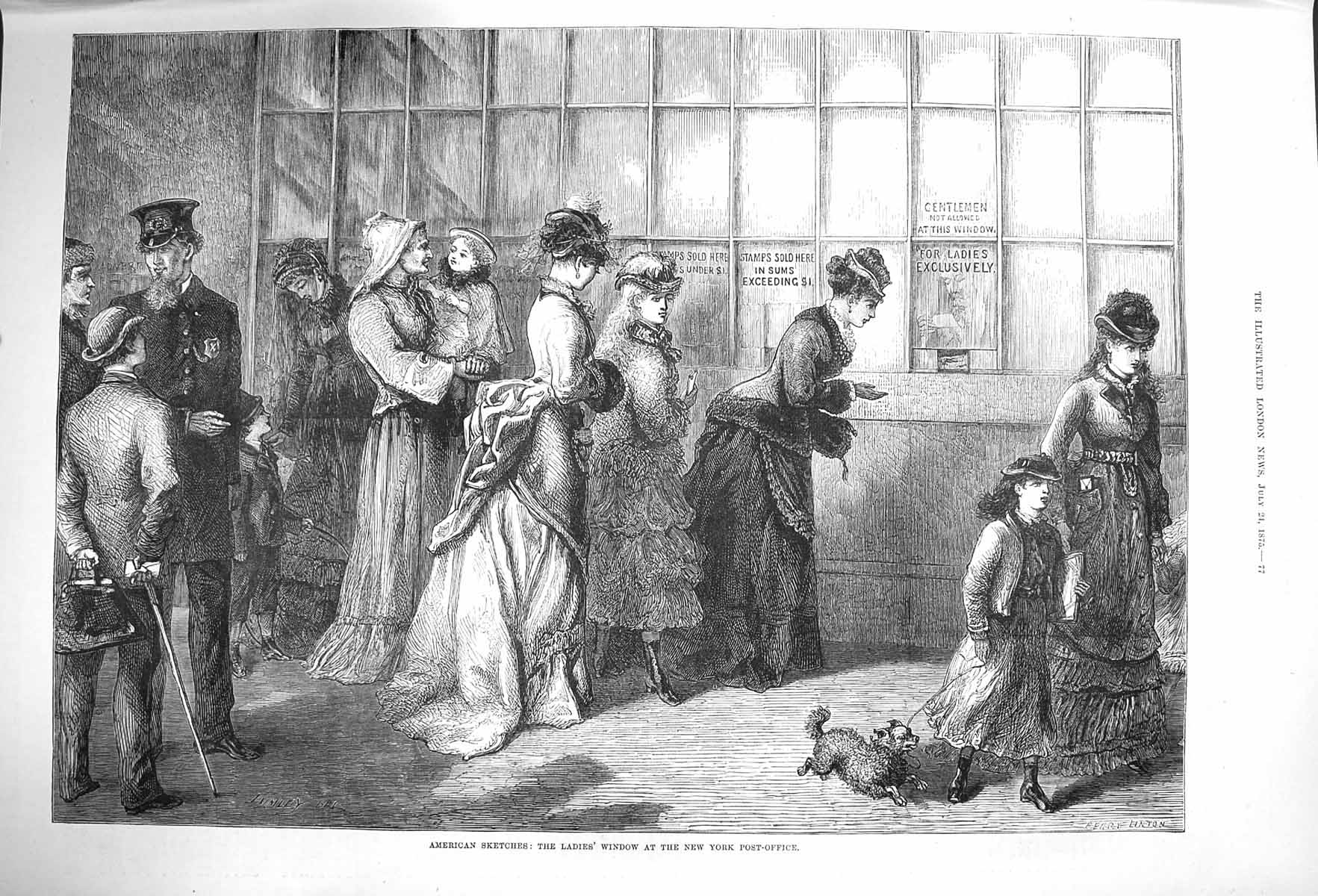 Original Old Antique Print 1875 America Ladies Window New York Post Office 19th