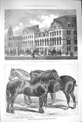 Old Antique Print 1875 Terminus Station Liverpool-Street Horses Taunton 19th