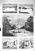 Original Old Antique Print 1875 Floods Reservoir Cwm Monmouthshire Peterborough