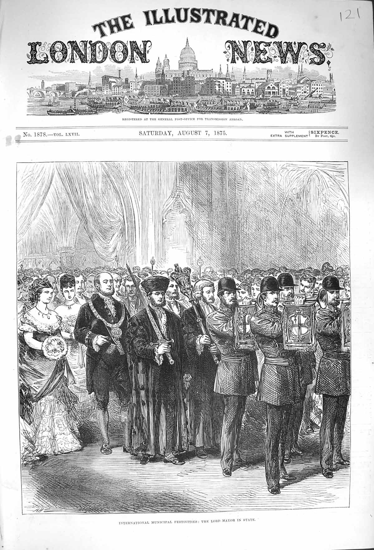 Antique Old Print *4005 1875 Lord Mayor International Municipal Festivities