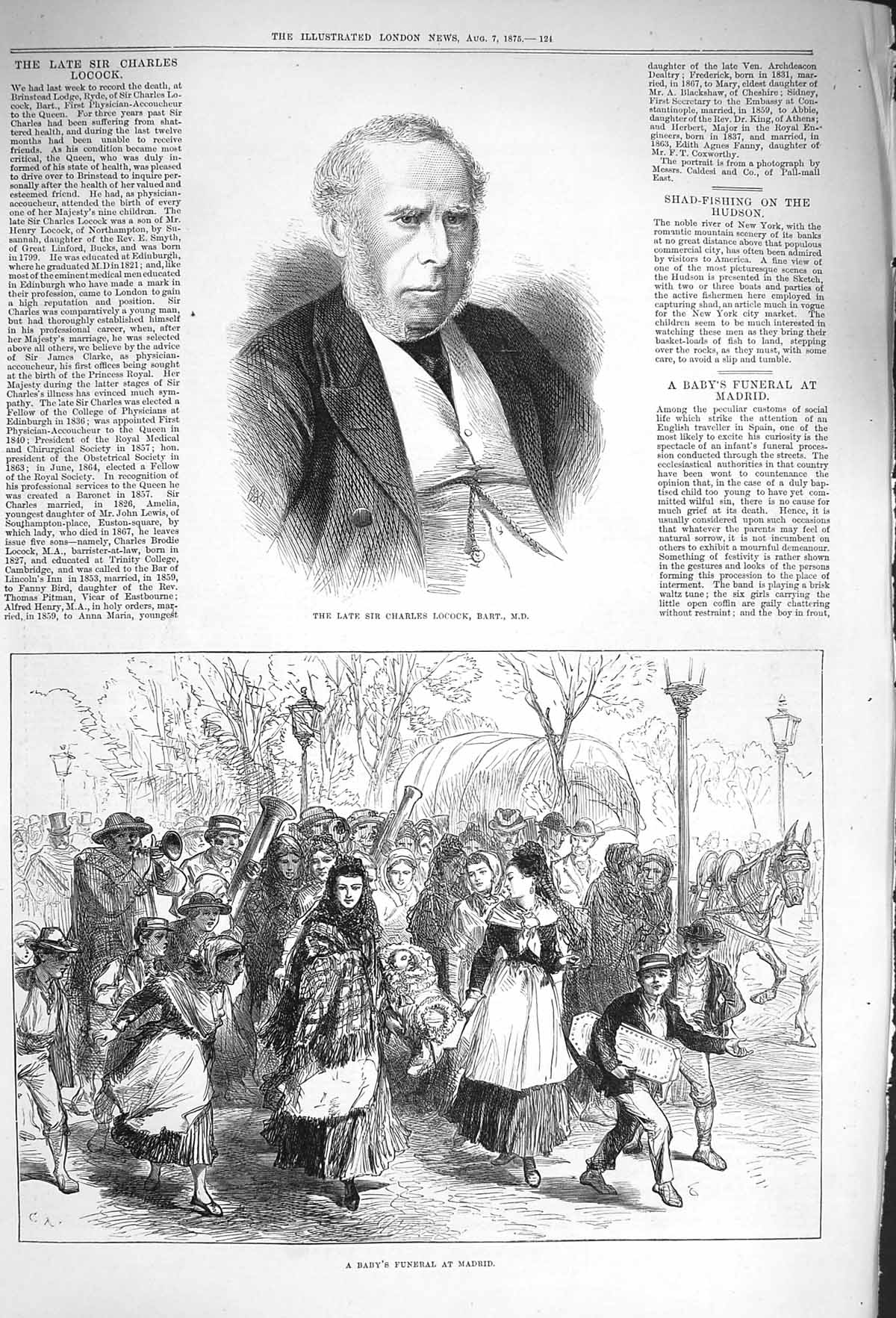 Original Old Antique Print 1875 Charles Locock Baby Funeral Madrid Spain 19th
