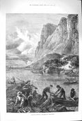 Old Antique Print 1875 America Shad Fishing Hudson River Fish Boats Sea 19th
