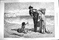 Original Old Antique Print 1875 Treasure Trove Rich Lady Man Native Boy Beach