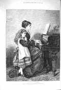 Original Old Antique Print 1875 Little Girl Lady Piano Music Kilburne Fine Art