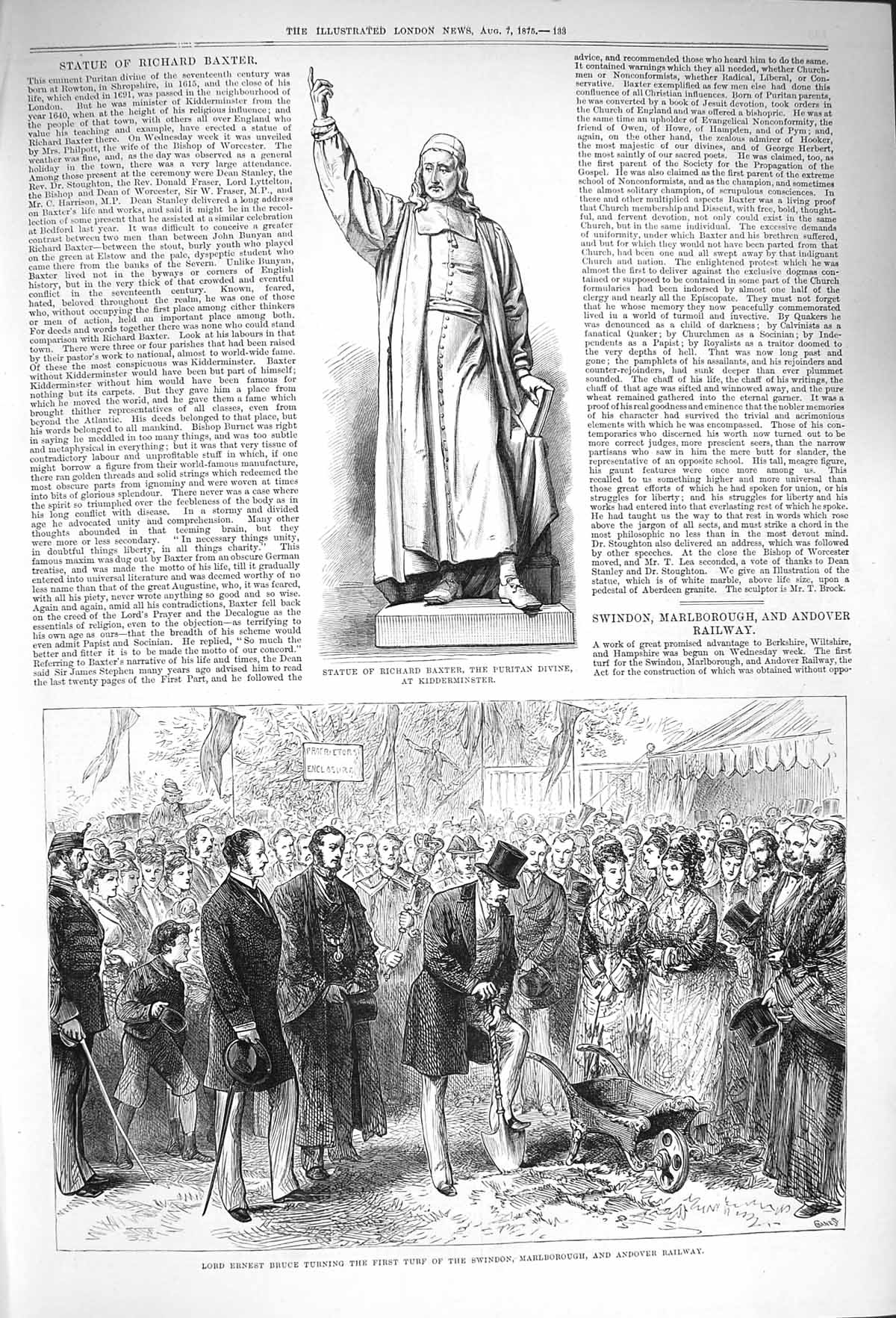 Original Old Antique Print 1875 Statue Richard Baxter Puritan Lord Ernest Bruce
