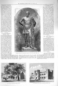 Original Old Antique Print 1875 Statue Stonewall Jackson Havelock Chapel Agra