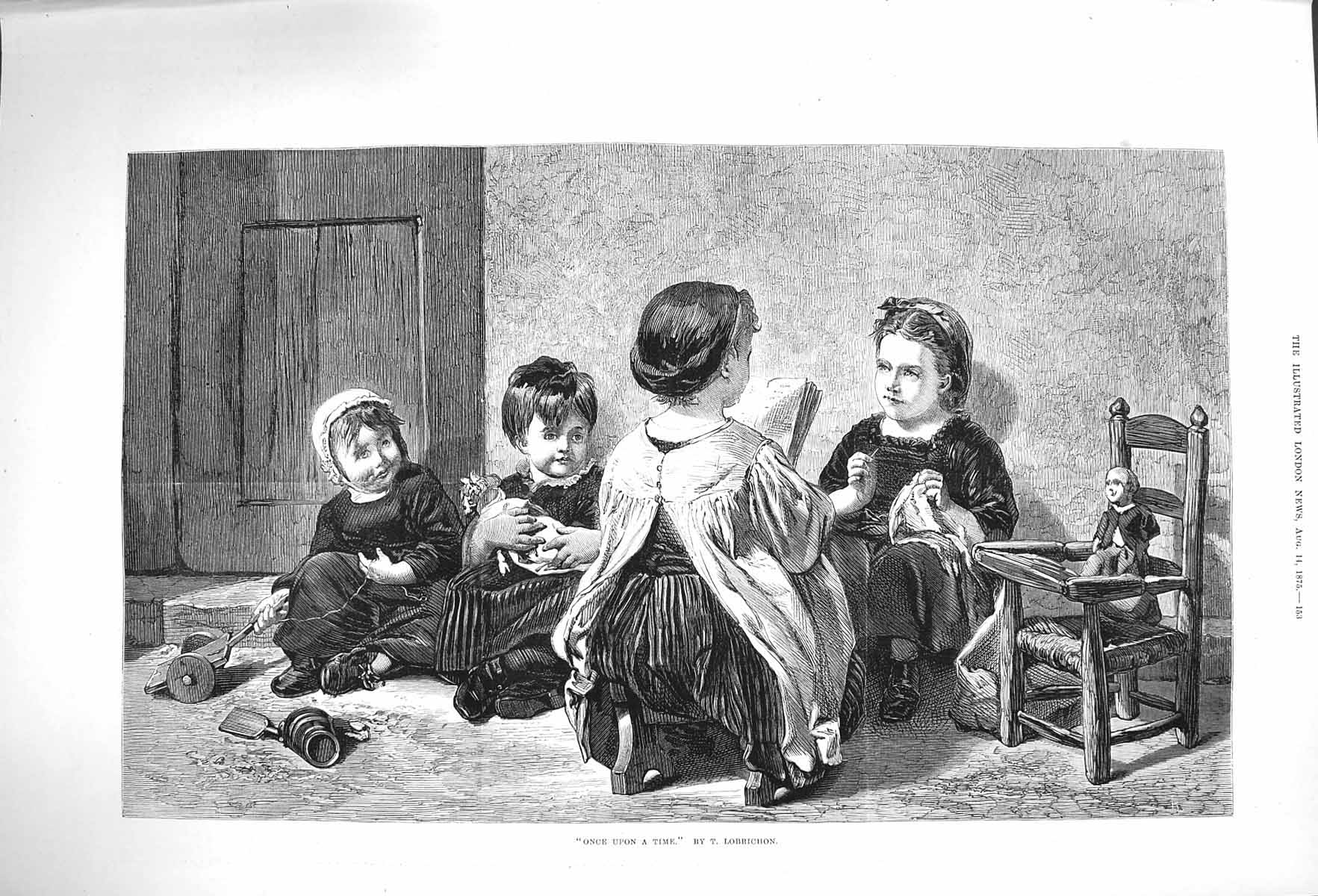 Old Antique Print 1875 Once Upon A Time Little Children Stories Fine Art 19th
