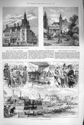 Original Old Antique Print 1875 Townhall Bromwich Villa Rolighed Boyton 19th