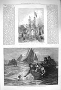 Old Antique Print 1875 Sheffield Scottish Arch Glossop Captain Webb Swim 19th