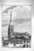Original Old Antique Print 1875 St. Mary Redcliff Church Bristol Architecture