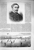 Original Old Antique Print 1875 George Wilson Sheffield Cricket Match Zanzibar