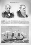 Original Old Antique Print 1875 Ship Vanguard Ireland Edward Ryan Lord G 19th