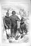Old Antique Print 1875 Arctic Greenlanders People Godhaven Disco Island 19th