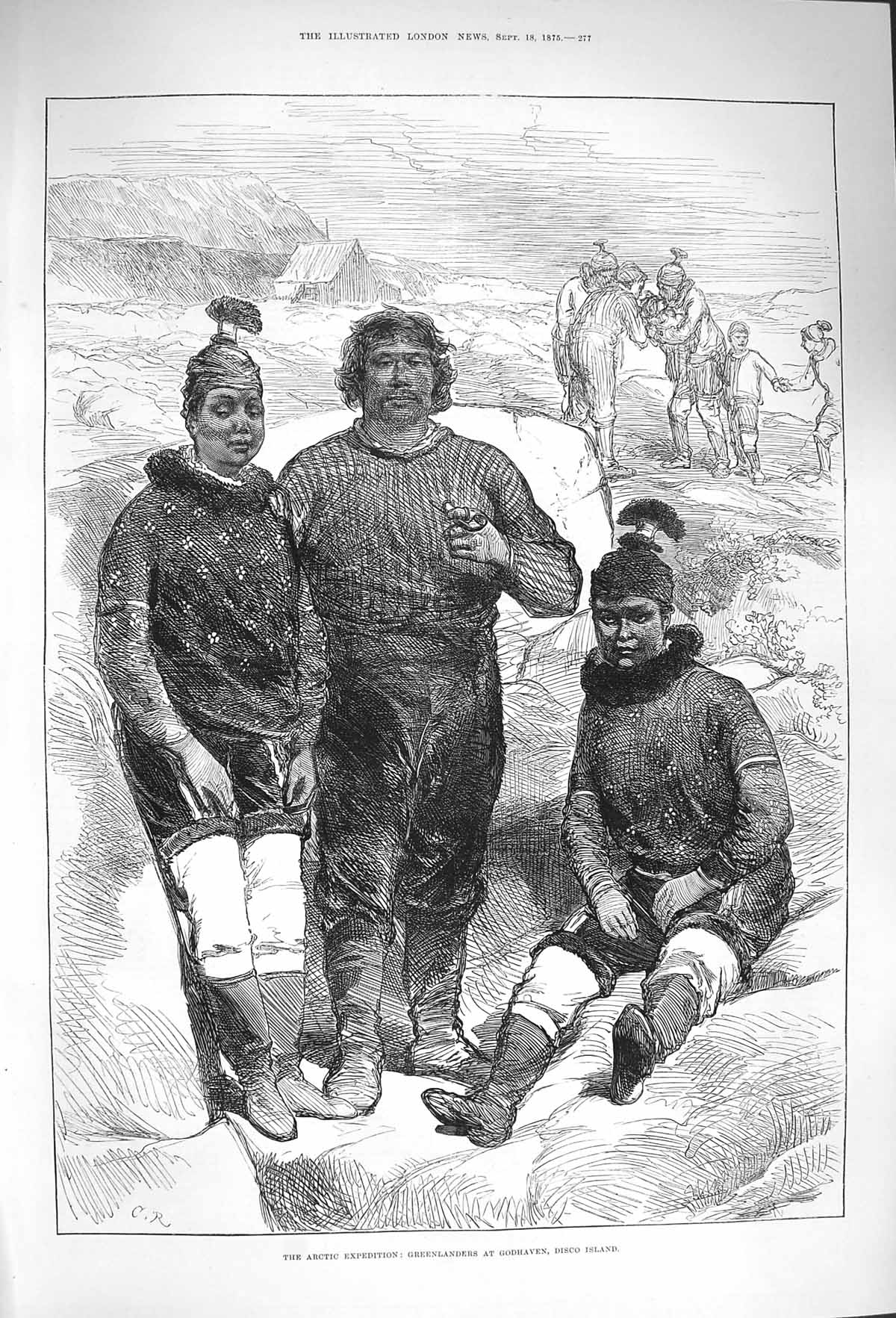 Old Antique Print 1875 Arctic Greenlanders People Godhaven Disco Island 19th