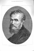 Original Old Antique Print 1875 Michel Angelo Buonarotti Florence Sculptor Poet