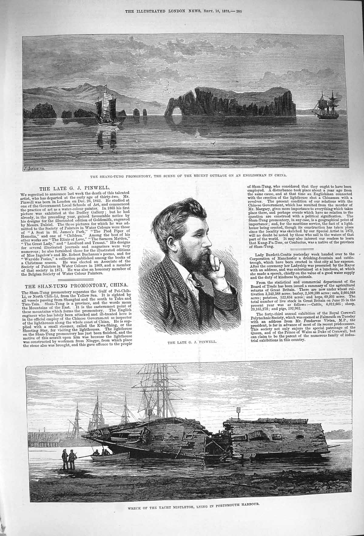 Old Antique Print 1875 Pinwell Shang-Tung Ship Wreck Mistletoe Portsmouth 19th