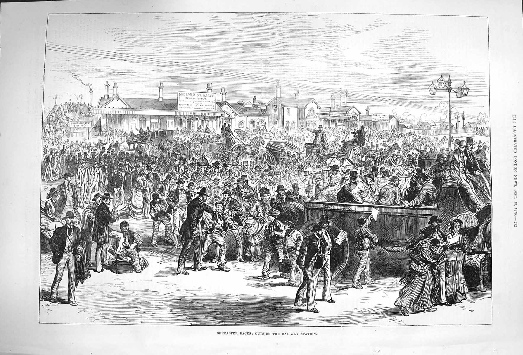 Original Old Antique Print 1875 Doncaster Races Railway Station Horses Tr 19th