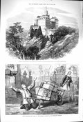 Old Antique Print 1875 Schloss Furstenstein German Emperor Theatre Opera 19th