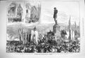 Original Old Antique Print 1875 Michel Angelo Festival Florence Cathedral Croce