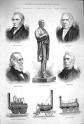Original Old Antique Print 1875 Railway Darlington Pease Stephenson Train S 19th