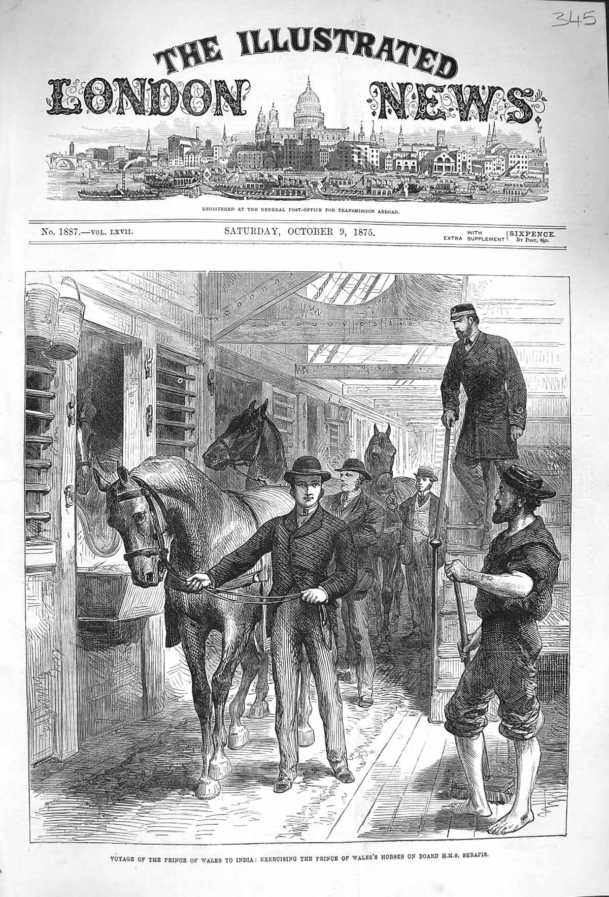 Old Antique Print 1875 Prince Wales India Ship Serapis Horses Portsmouth 19th