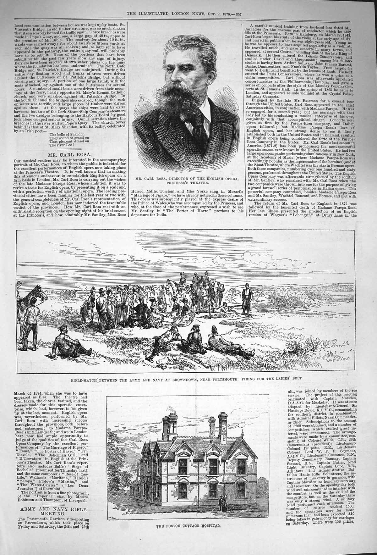 Old Antique Print 1875 Carl Rosa Boston College Hospital Rifle Browndown 19th