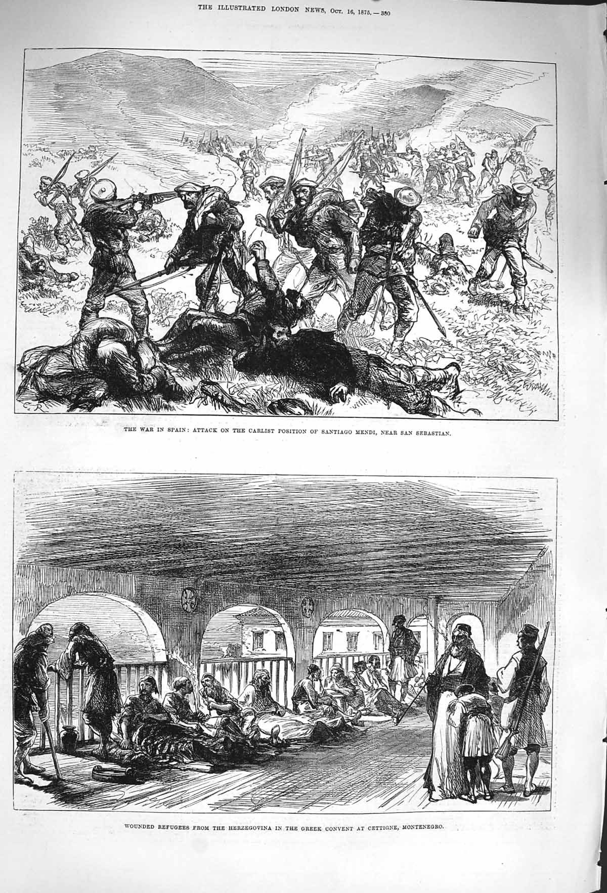 Original Old Antique Print 1875 War Spain Carlist Santiago Mendi Herzegovina