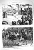 Original Old Antique Print 1875 Lord Mayor Thames Steam Ferry Wapping Ostrich
