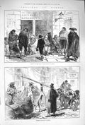 Original Old Antique Print 1875 Madrid Weighing Charcoal Praying Virgin Streets