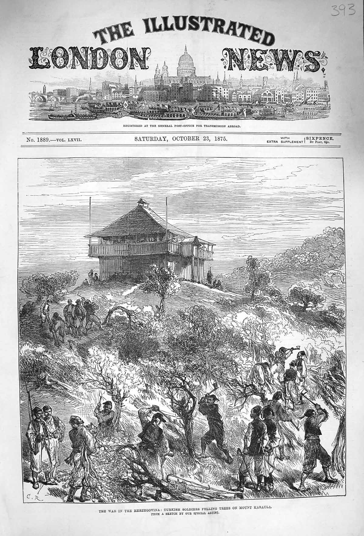 Original Old Antique Print 1875 War Herzegovina Turkish Siers Mount Karaula