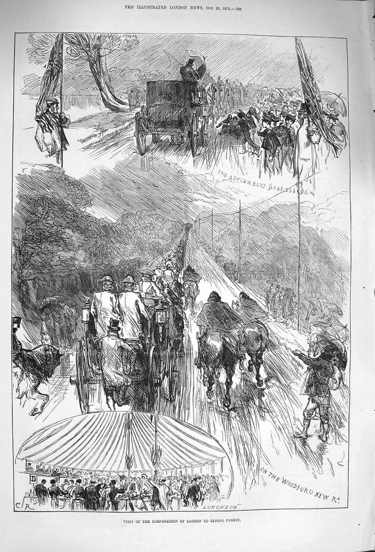 Original Old Antique Print 1875 Asylum Boys Snaresbrock Epping Forest Woodford