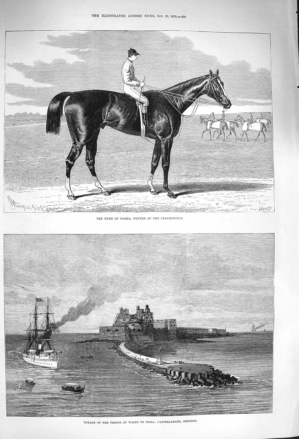 Original Old Antique Print 1875 Duke Parma Cesarewitch Horse Castellamare B 19th