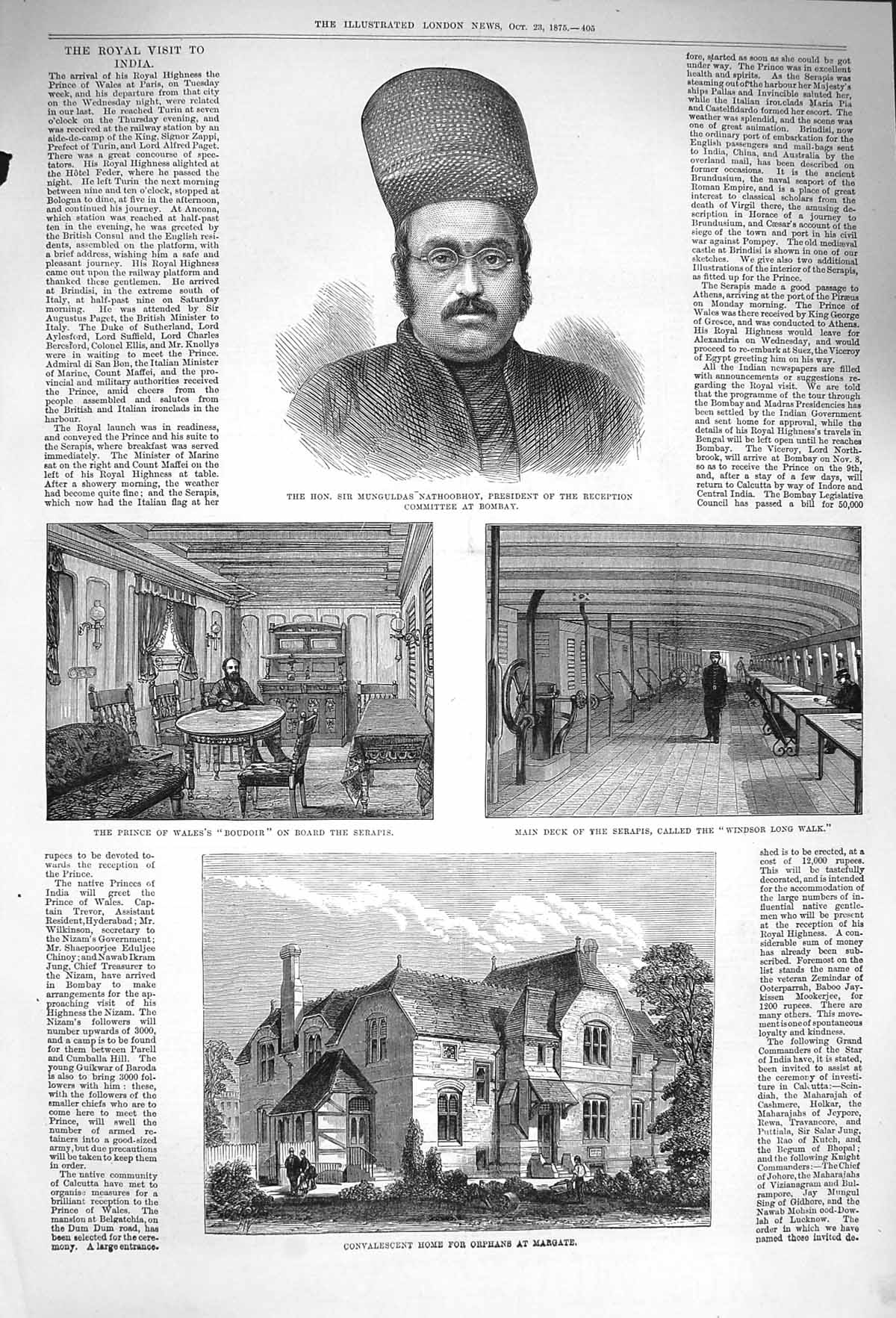 Original Old Antique Print 1875 Nathoobhoy Bombay Home Orphans Margate Serapis