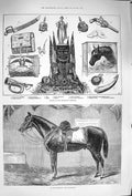 Original Old Antique Print 1875 Balaclava Horse Relics Gauntlet Sword Pipe Drum