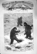 Original Old Antique Print 1875 Arctic Pandora Ship Cairn Disco Limestone 19th