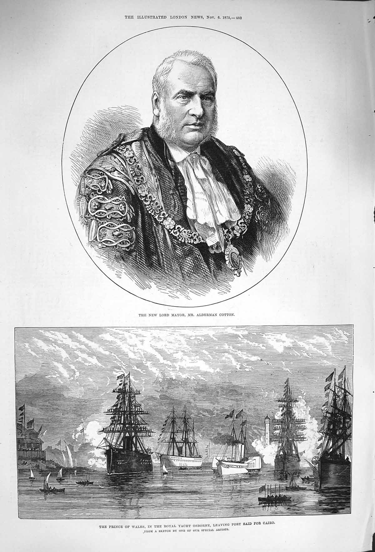 Original Old Antique Print 1875 Mayor Alderman Cotton Royal Yacht Osborne Said