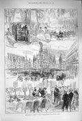 Old Antique Print 1875 Emperor Germany Italy Monza Banquet Architecture 19th