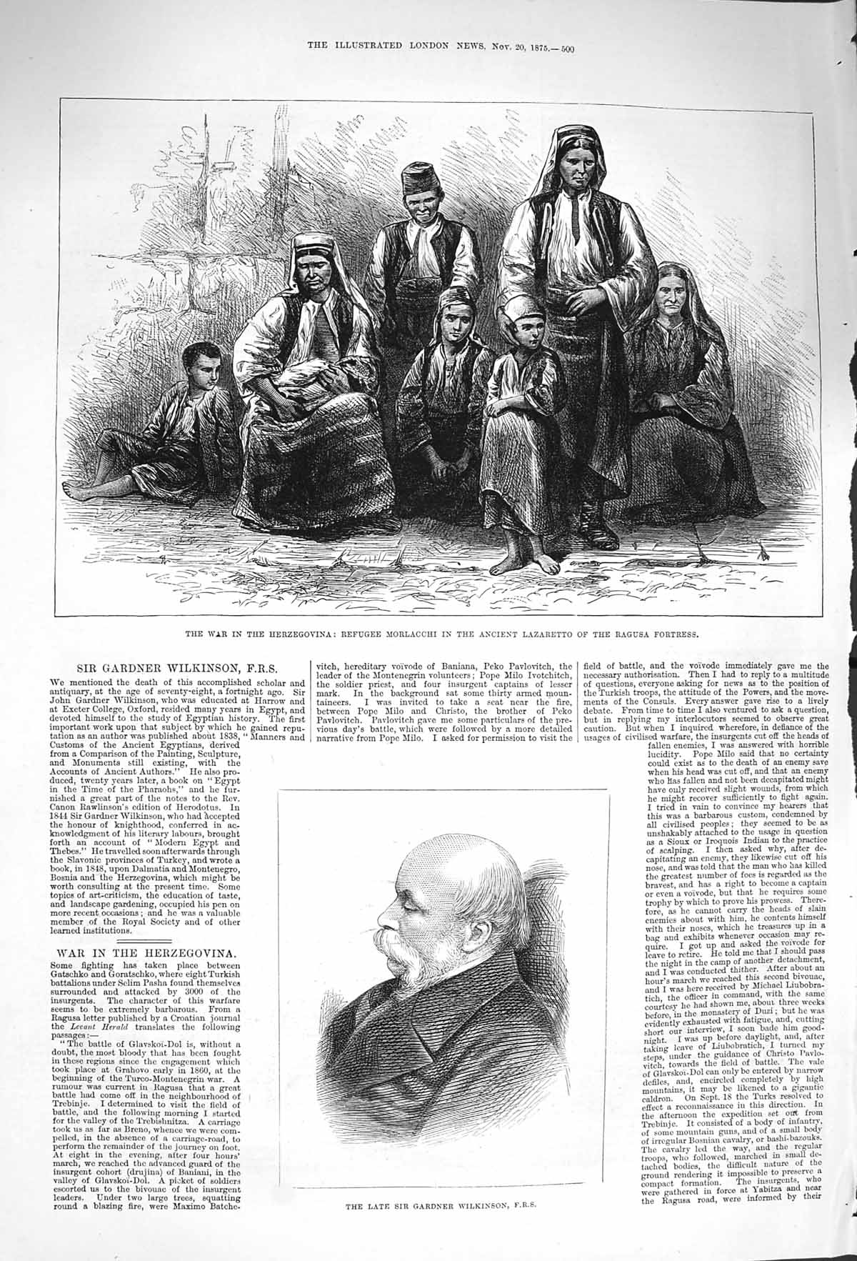 Old Antique Print 1875 War Herzegovina Refuge Morlacchi Ragusa Wilkinson 19th