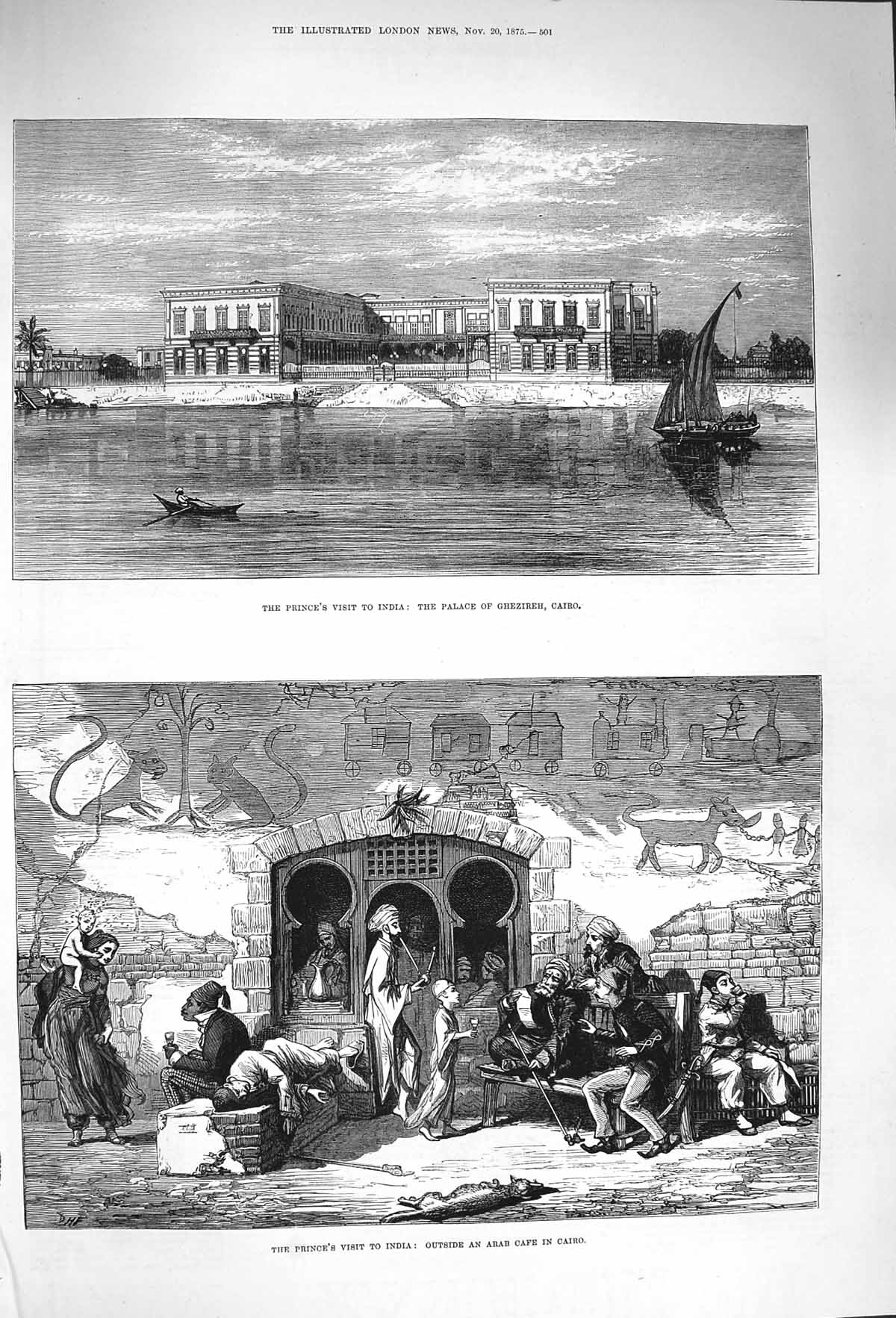 Old Antique Print 1875 Prince India Palace Ghezireh Cairo Arab CafÇ Egypt 19th