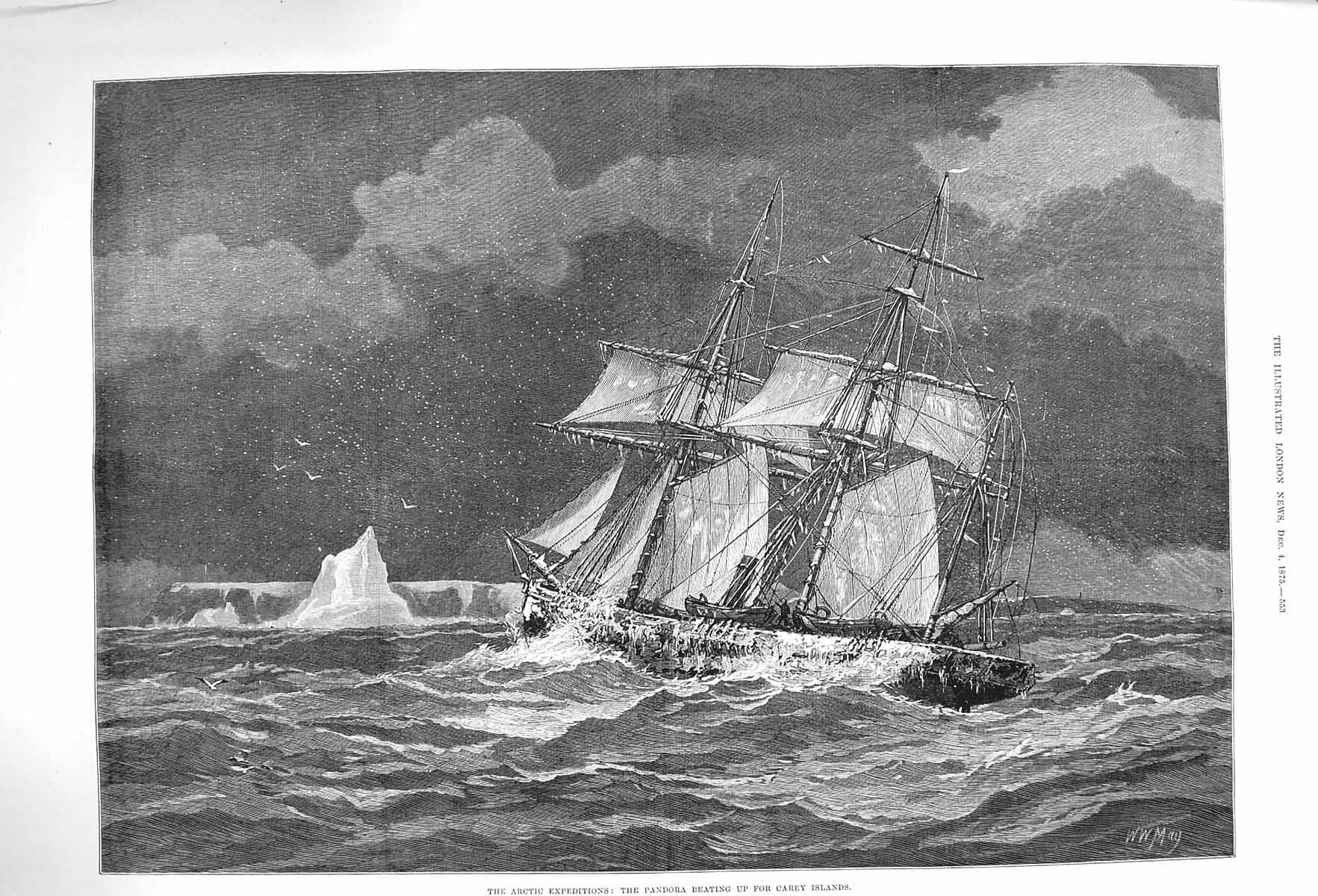 Original Old Antique Print 1875 Pandora Ship Arctic Carey Heindrich Gr Victorian