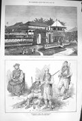Old Antique Print 1875 Temple Sacred Tooth Buddha Kandy Herzegovina Army 19th