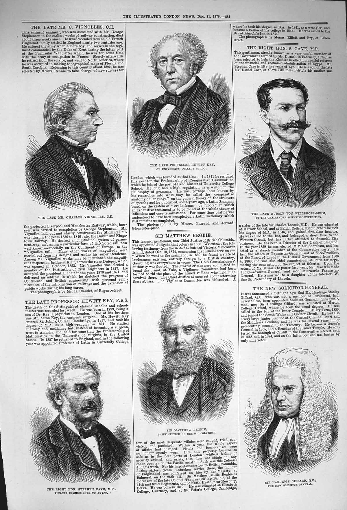 Original Old Antique Print 1875 Hewitt Key Vignolles Begbie Cave Giffard Rudolf