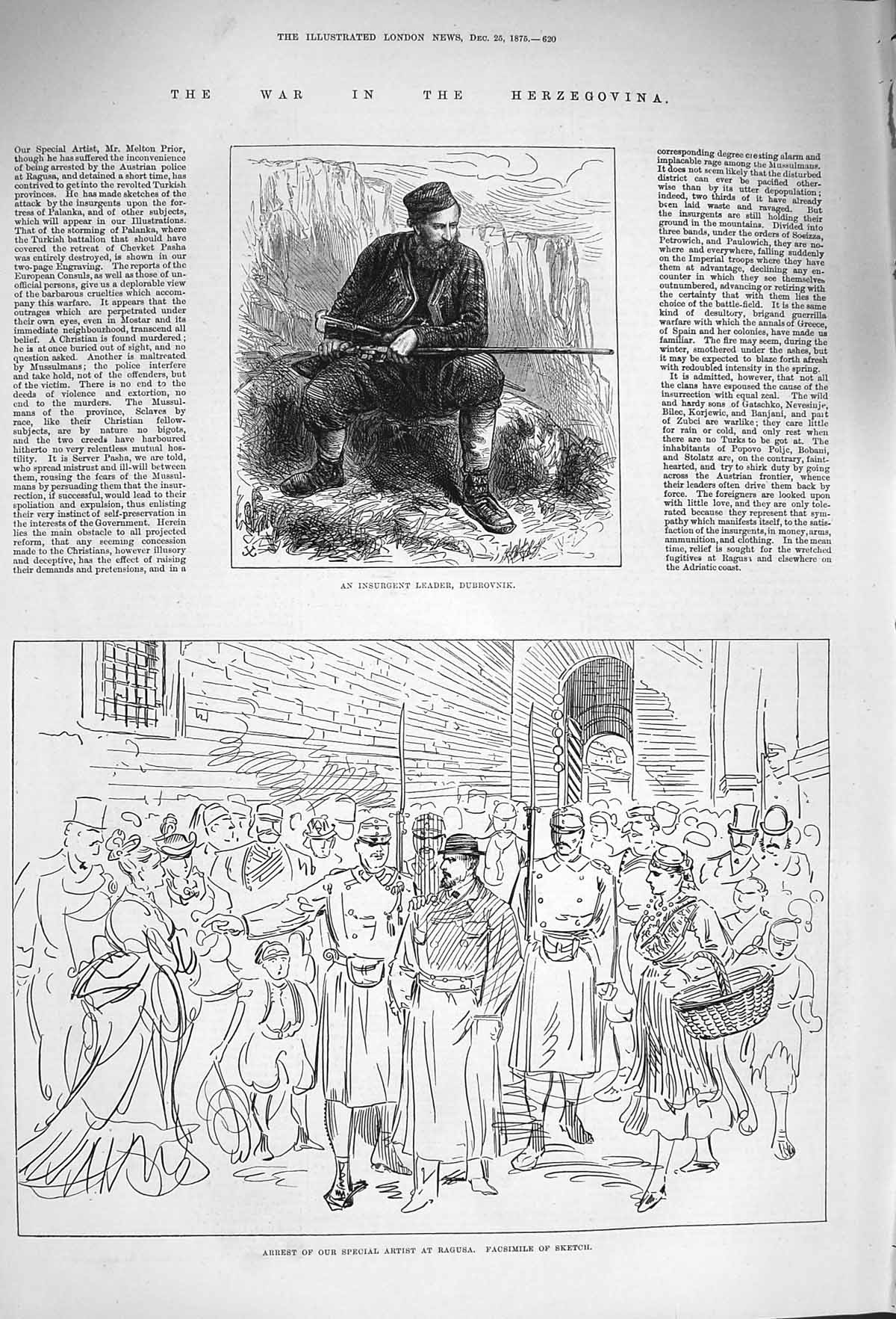 Old Antique Print 1875 War Herzegovina Insurgent Dubrovnik Arrest Ragusa 19th